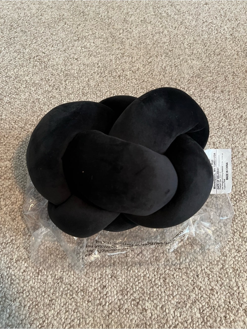 Black Knotted Velvet Decorative Pillow -